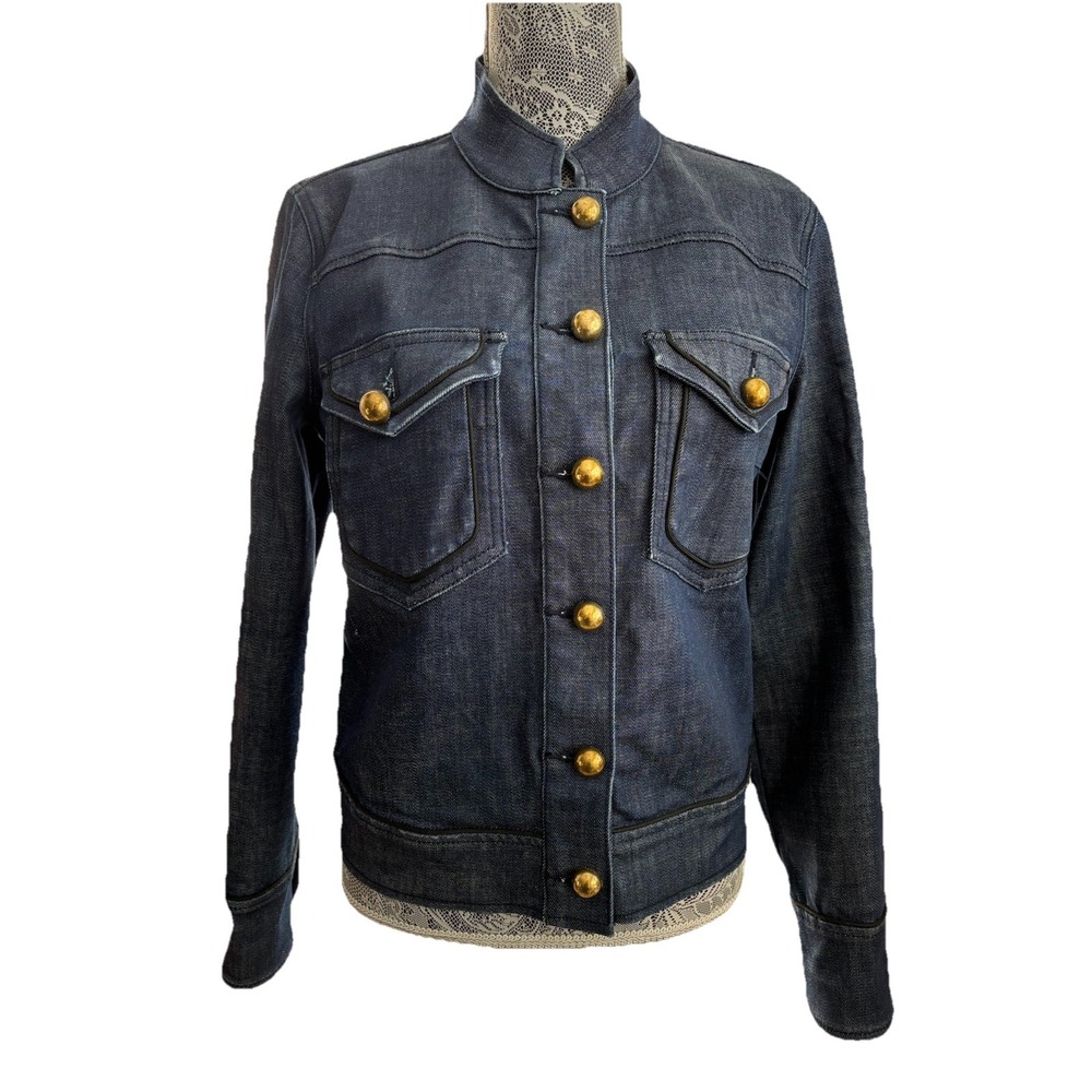 Tory Burch Dark Denim Trench Coat with Gold Buttons